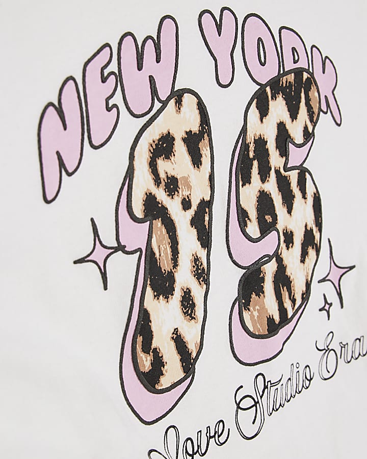Girls White Bubble Hem NY T-Shirt