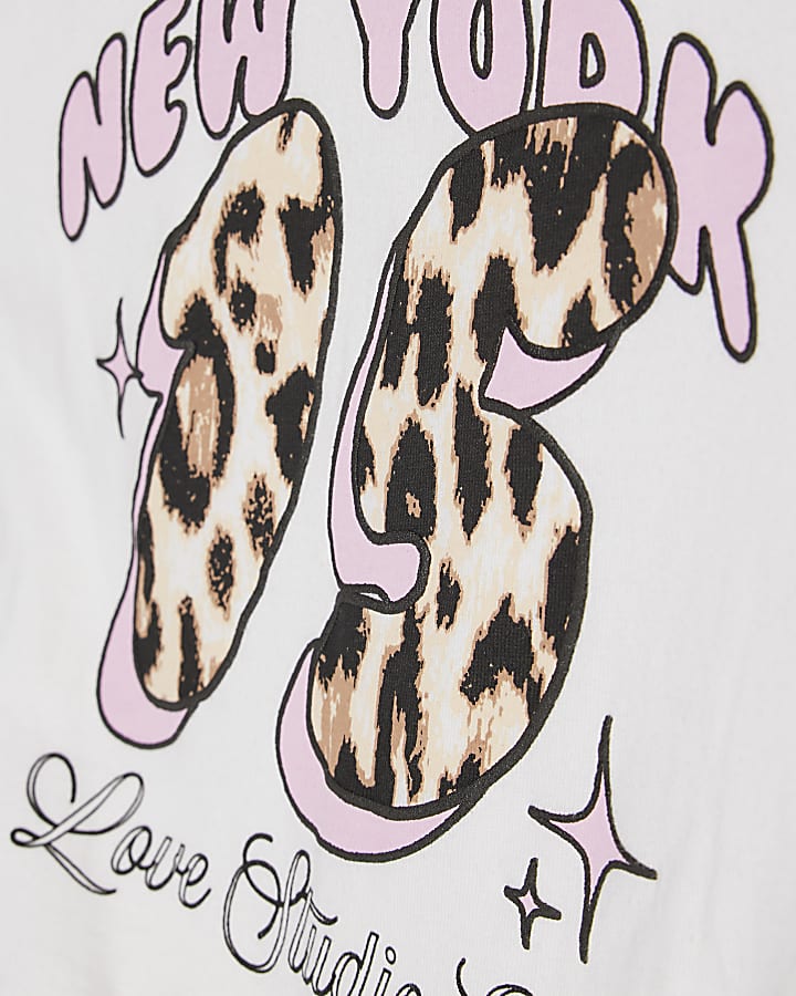Girls White Bubble Hem NY T-Shirt