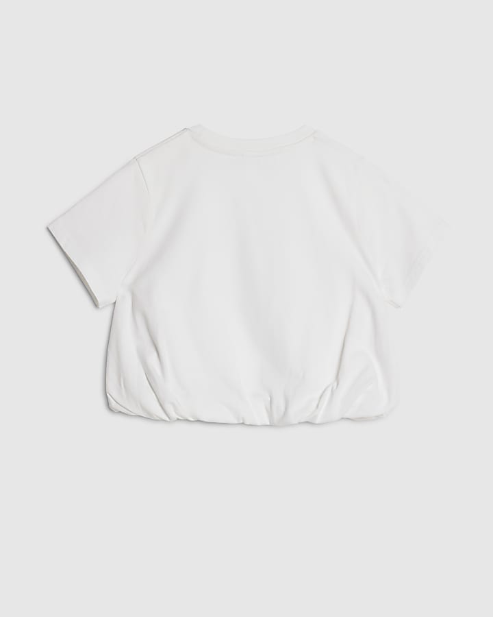 Girls White Bubble Hem NY T-Shirt