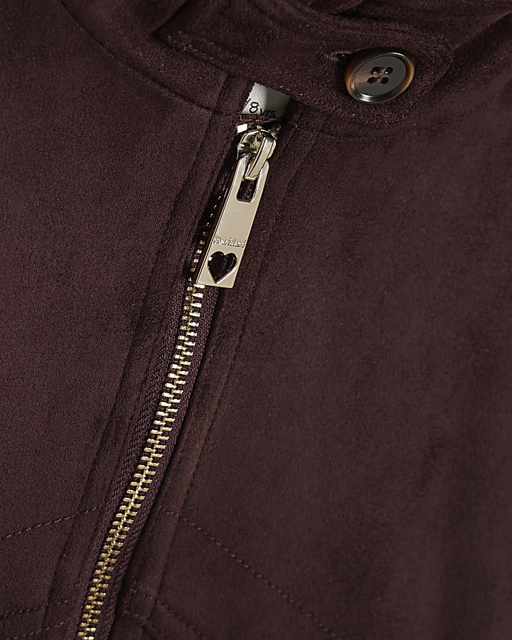 Girls Burgundy Faux Suede Bomber Jacket