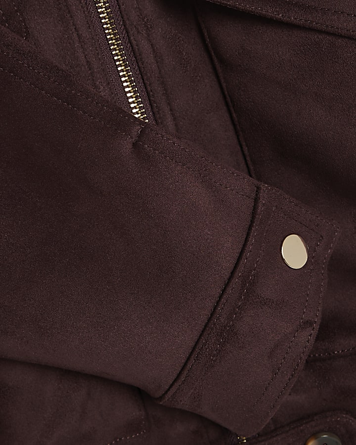 Girls Burgundy Faux Suede Bomber Jacket