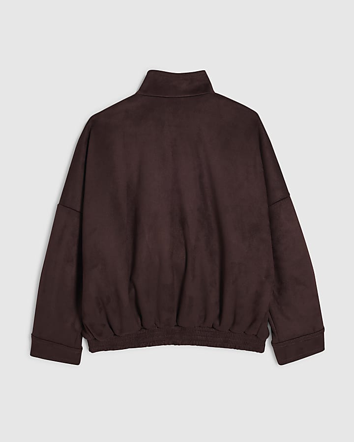 Girls Burgundy Faux Suede Bomber Jacket
