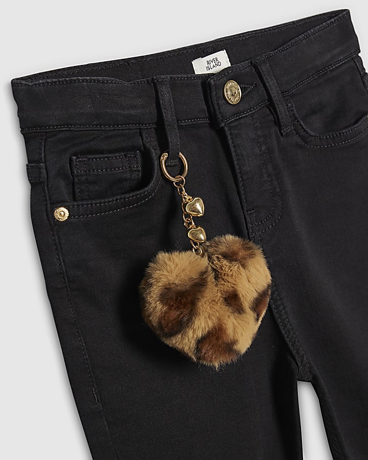 Girls Black Leopard Print Heart Flared Jeans