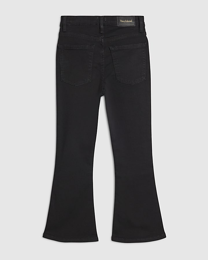 Girls Black Leopard Print Heart Flared Jeans