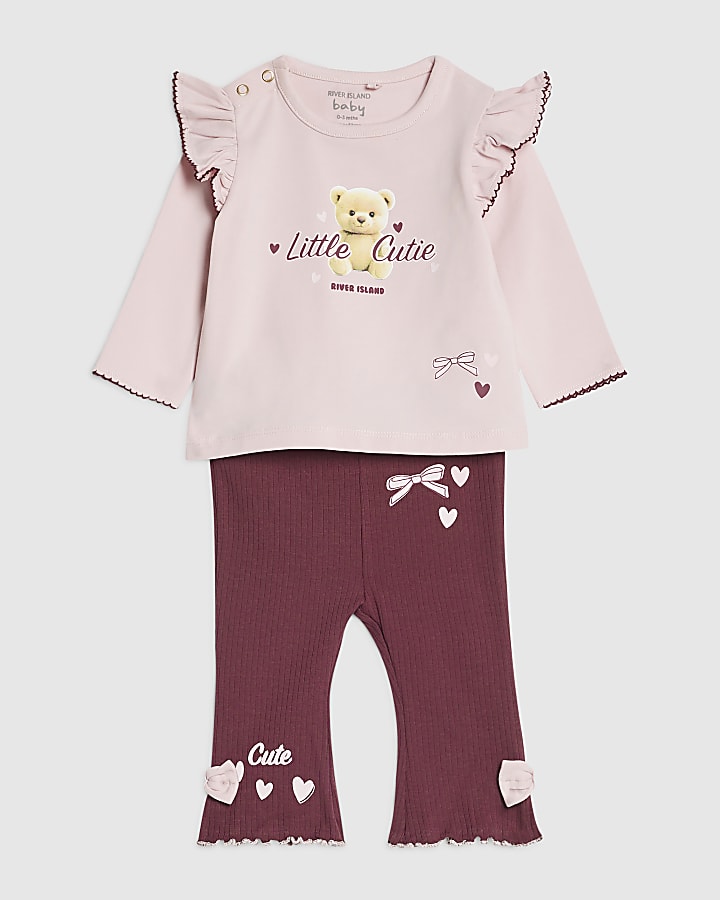 Baby Girls Pink Little Cutie Bear T-Shirt Set