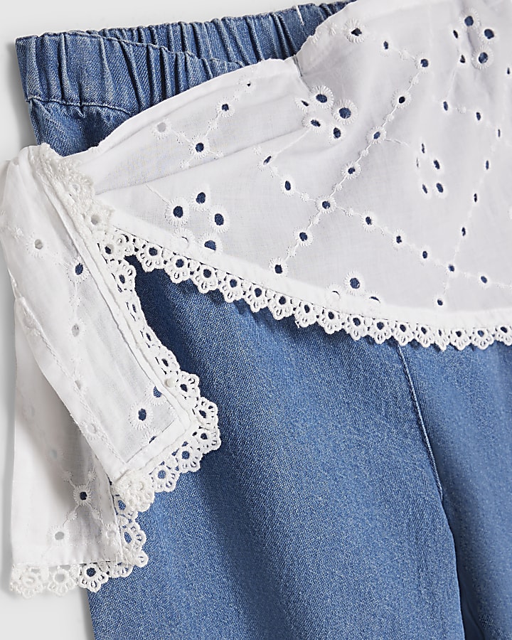 Girls Blue Scarf Wide Leg Jeans