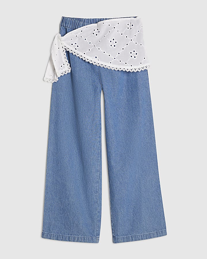 Girls Blue Scarf Wide Leg Jeans