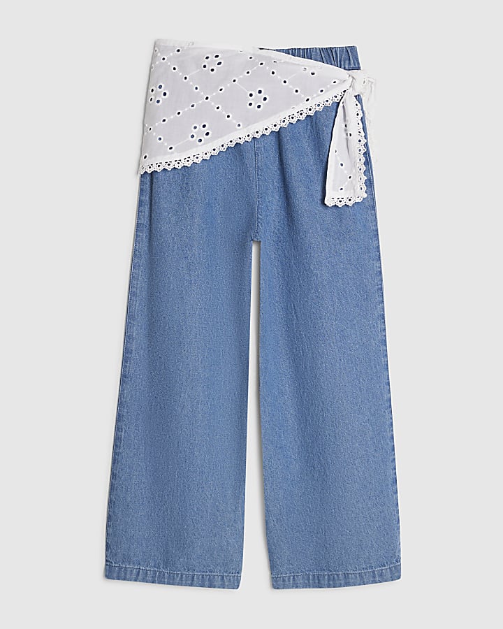 Girls Blue Scarf Wide Leg Jeans
