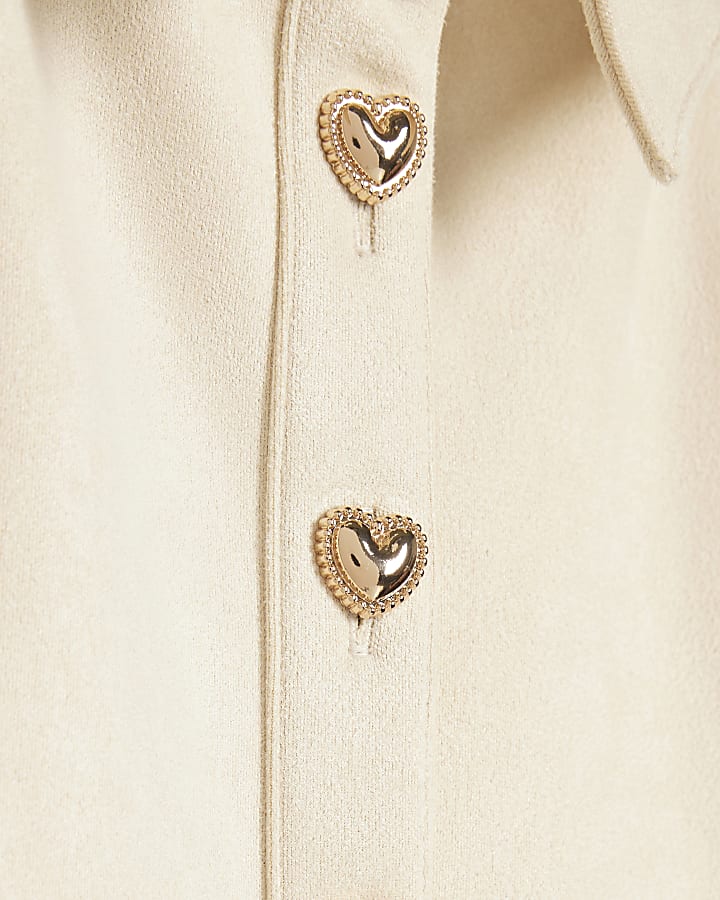 Girls Cream Collared Faux Suedette Dress