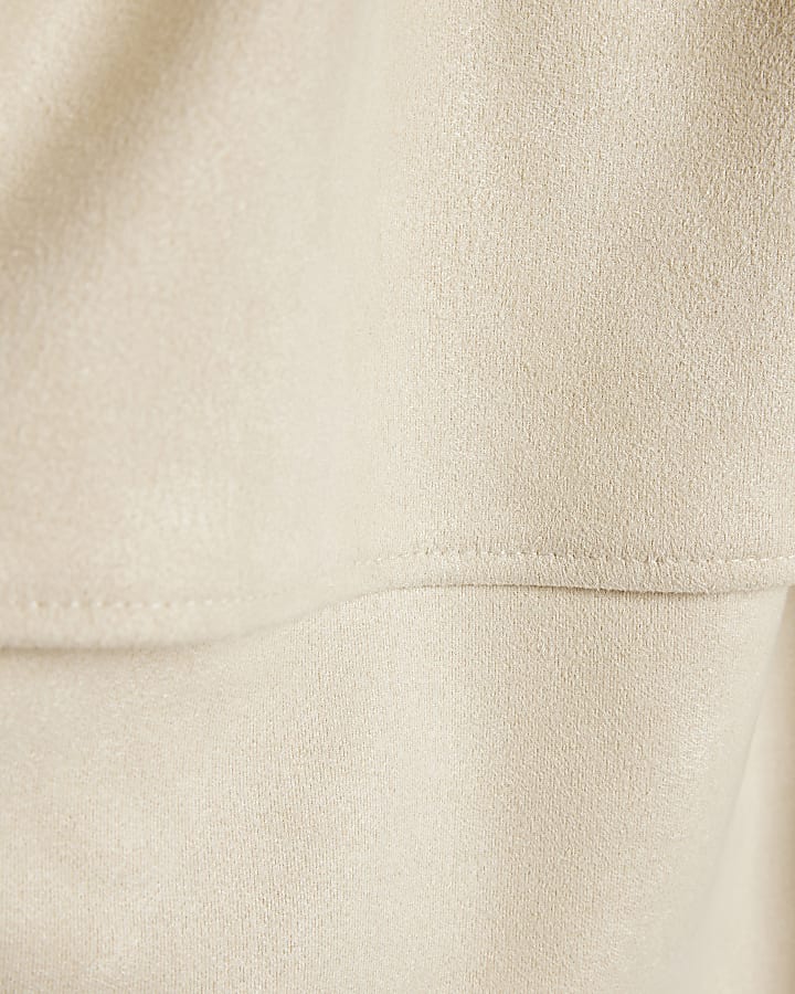 Girls Cream Collared Faux Suedette Dress