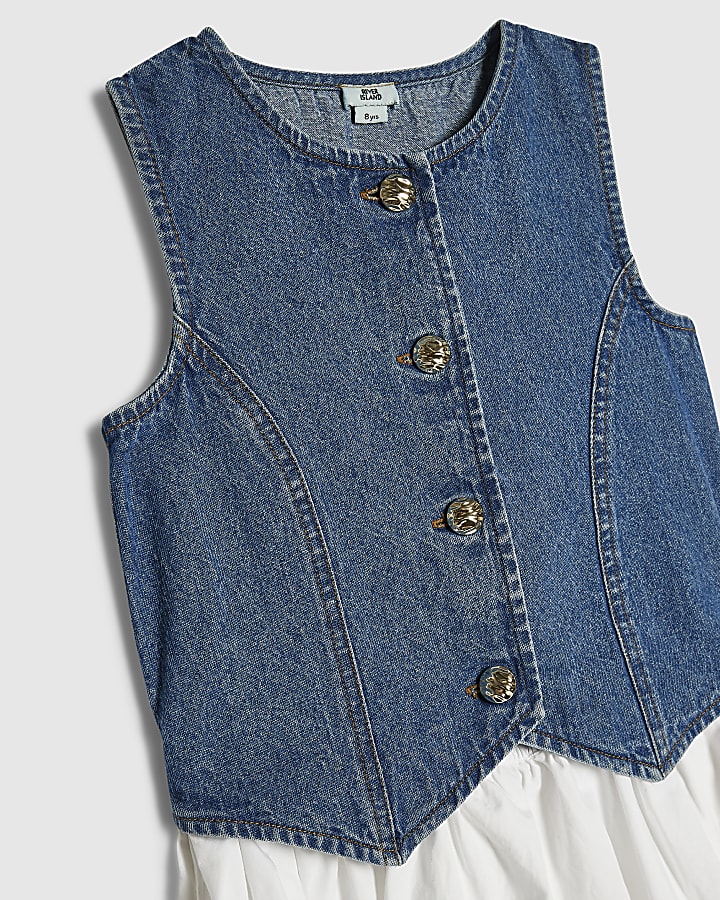 Girls Blue Hybrid Waistcoat Dress