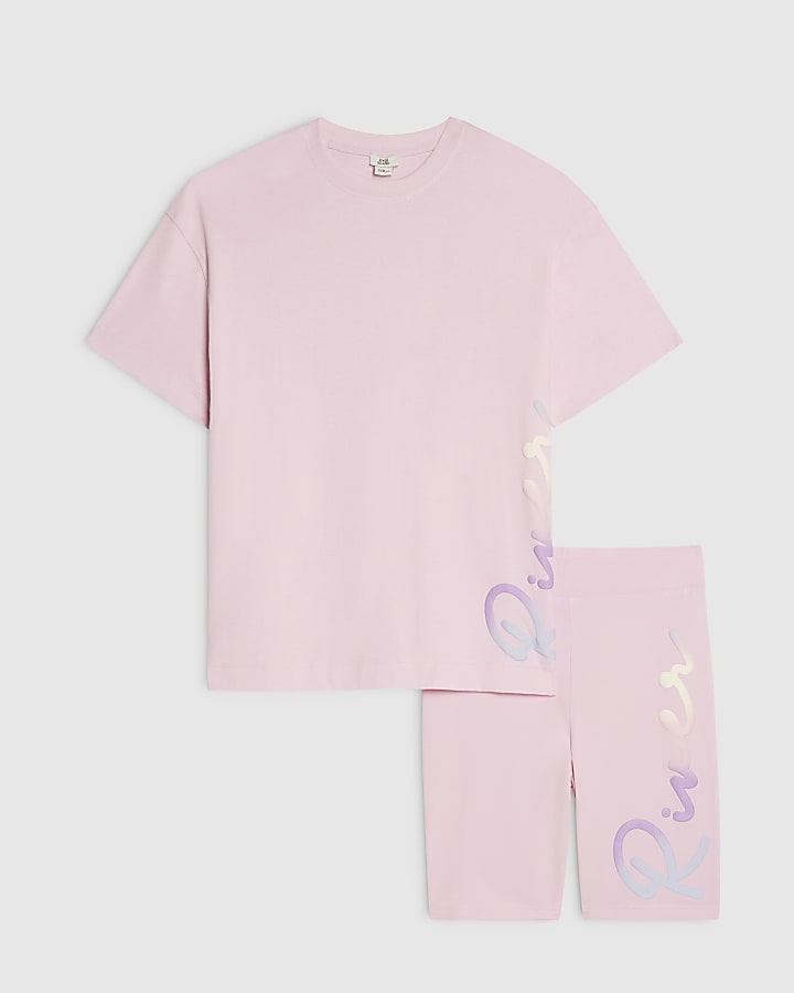 Girls Pink Rainbow River T-Shirt & Shorts Set