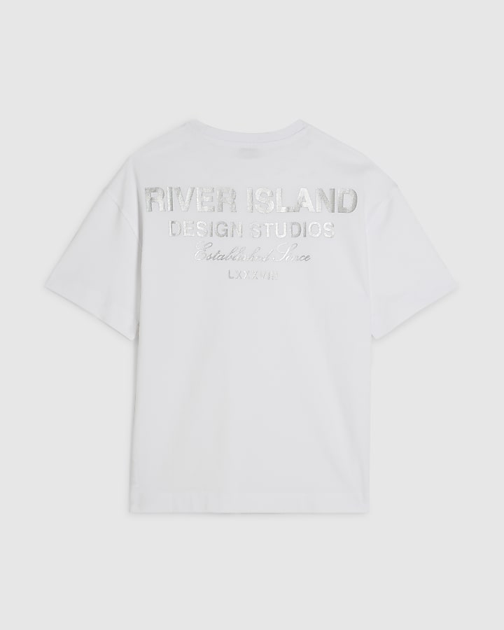 Girls White RI Metallic T-Shirt