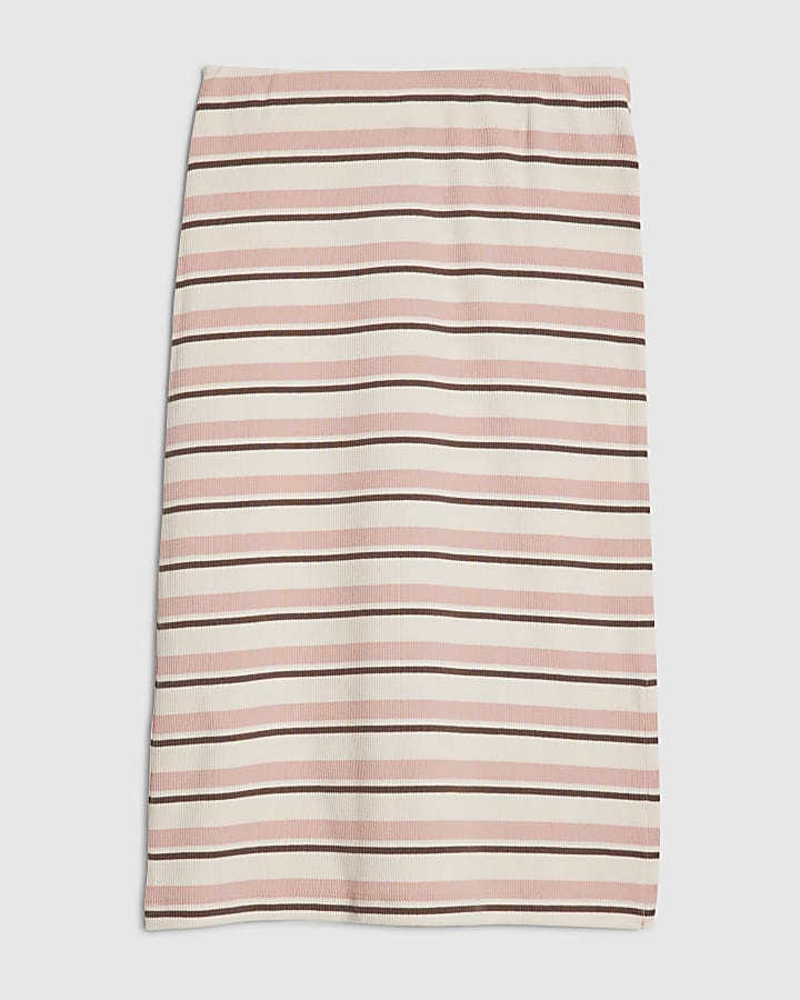 Girls Pink Stripe Midi Skirt