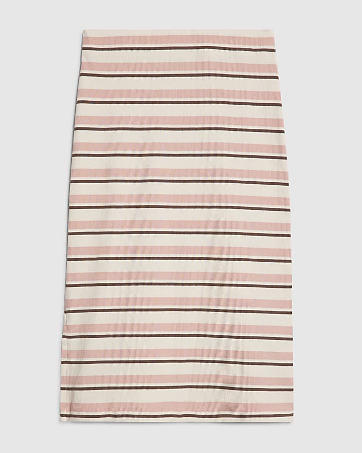 Girls Pink Stripe Midi Skirt