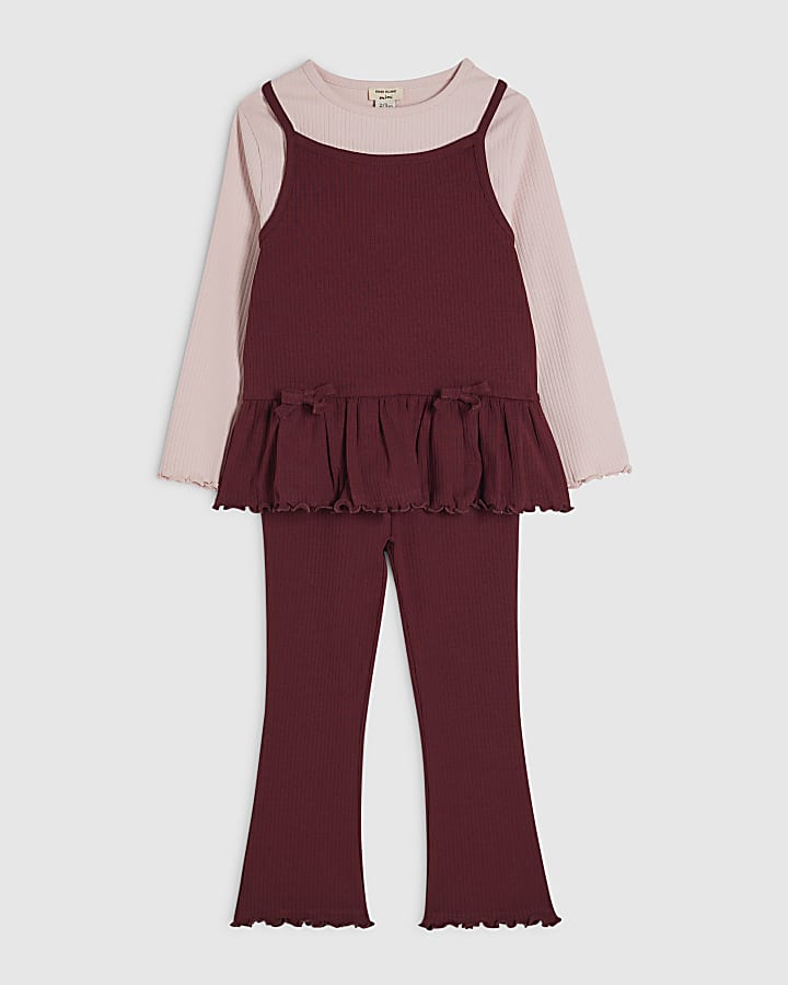Mini Girls Red 2 In 1 Ribbed Dress Set