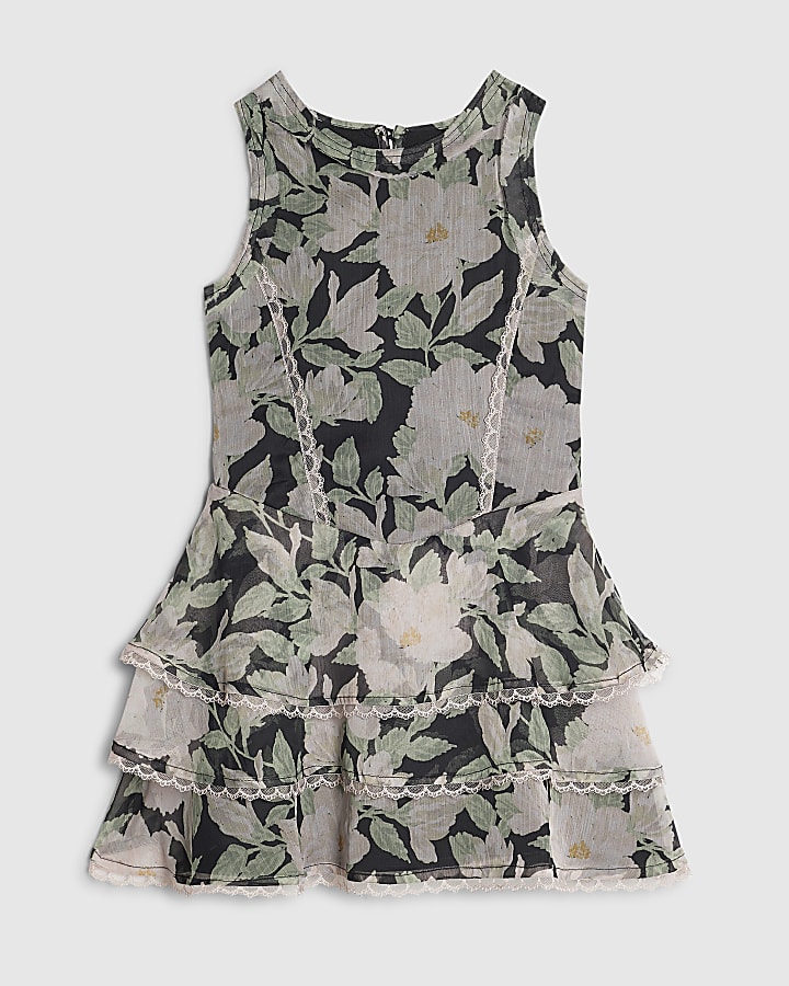 Girls Black Floral Chiffon Dress