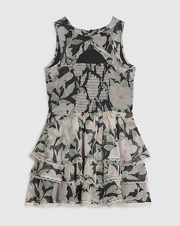 Girls Black Floral Chiffon Dress