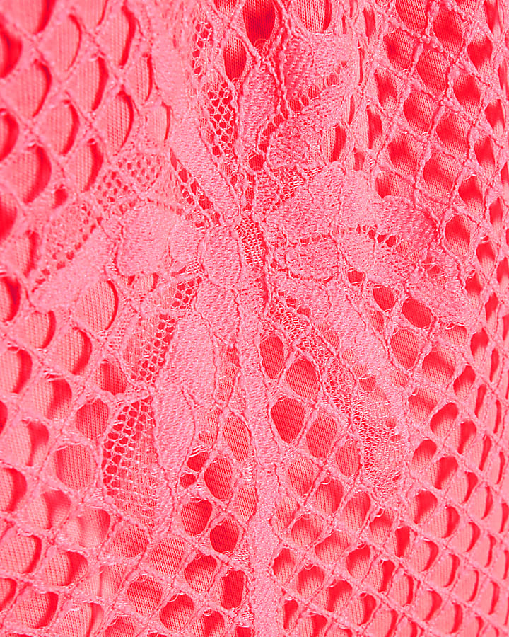 Girls Pink Neon Palm Mesh Short Set