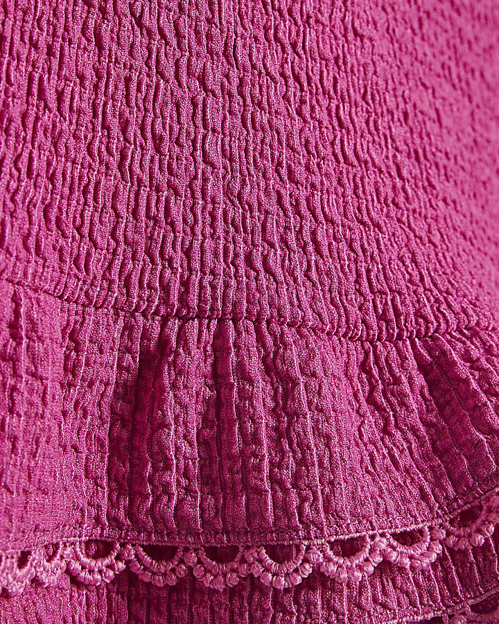 Girls Pink Frilled Shirred  Top & Shorts Set