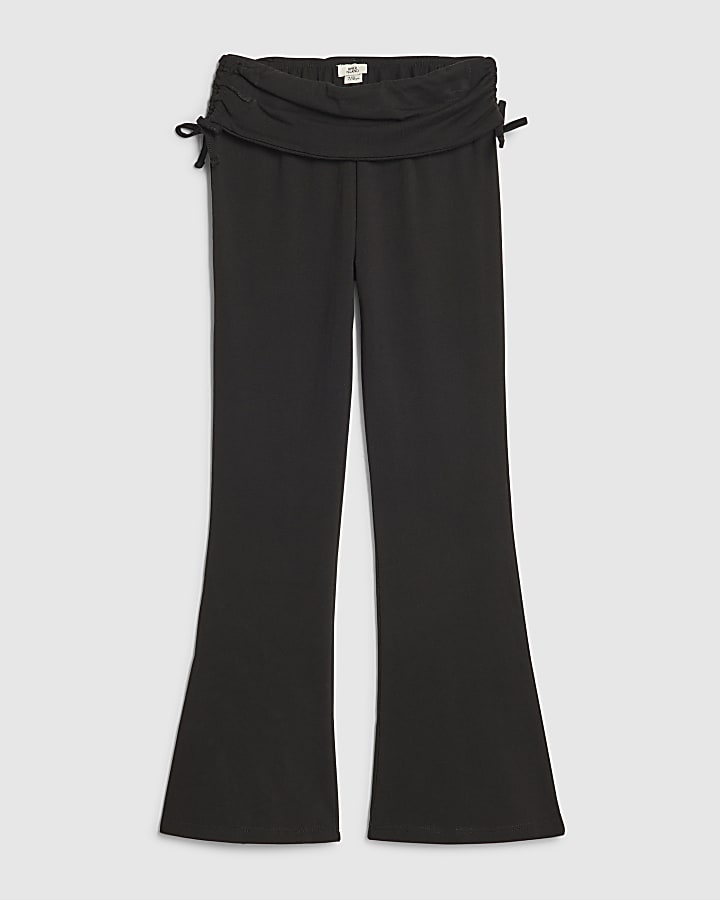Girls Black Foldover Flared Trousers