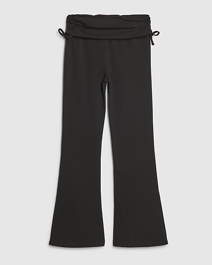 Girls Black Foldover Flared Trousers