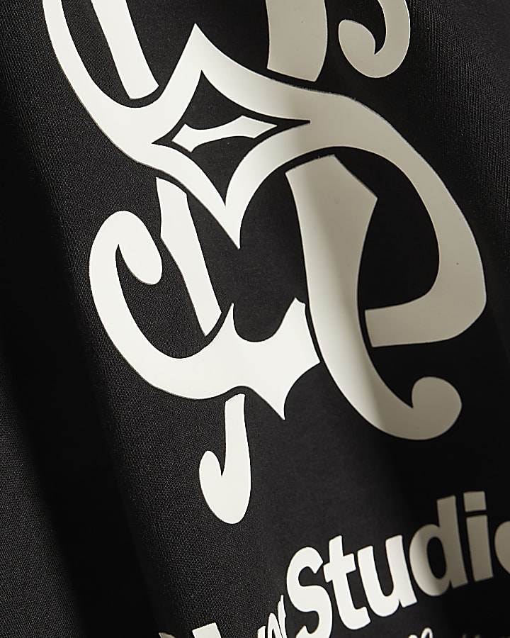 Boys Black Oversized RR Graphic T-Shirt