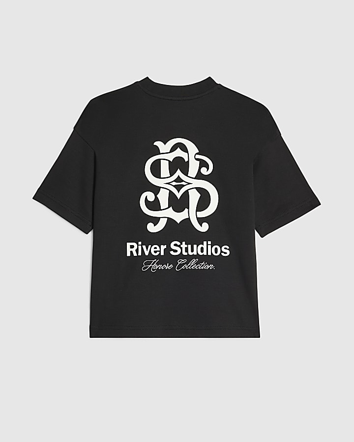 Boys Black Oversized RR Graphic T-Shirt