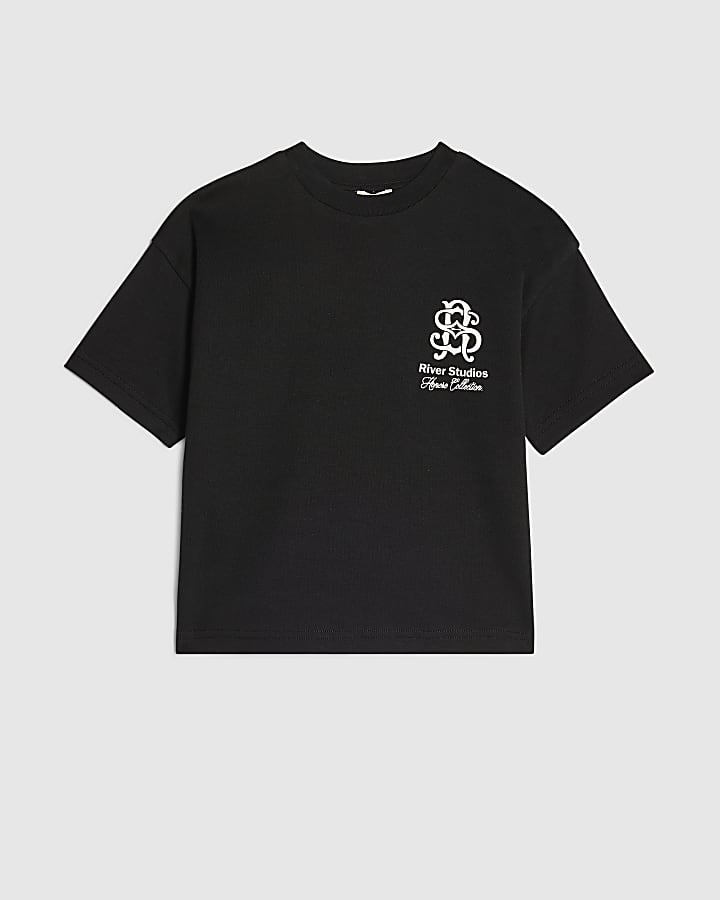 Mini Boys Black Oversized RR Graphic T-Shirt
