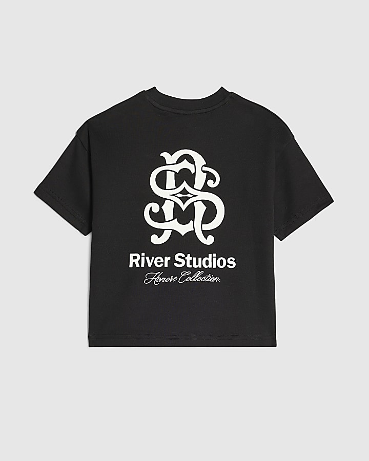 Mini Boys Black Oversized RR Graphic T-Shirt
