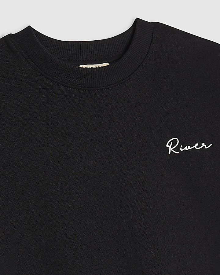 Mini Boys Black Scripty River Sweatshirt Set