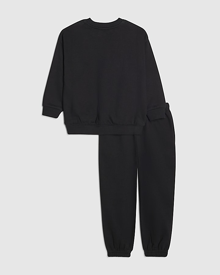 Mini Boys Black Scripty River Sweatshirt Set