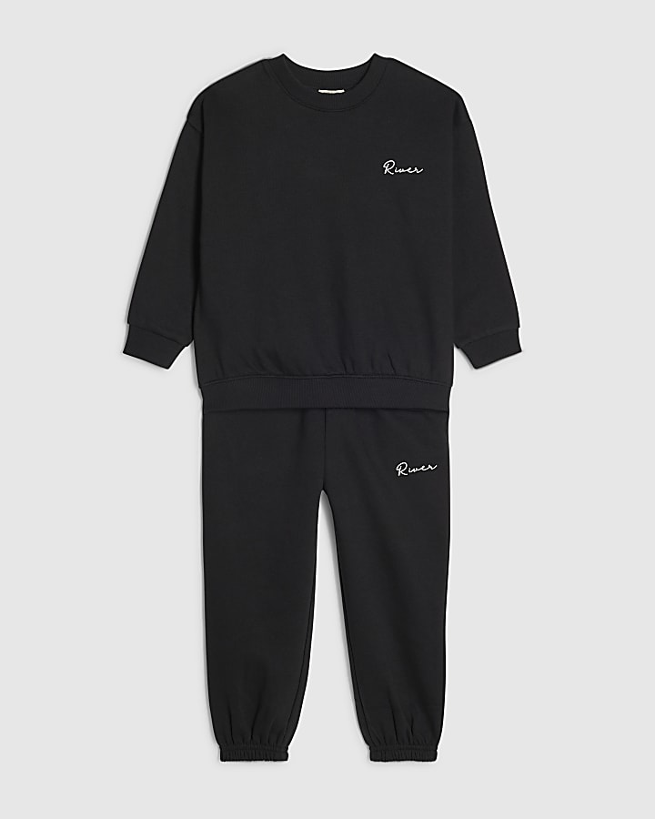 Mini Boys Black Scripty River Sweatshirt Set
