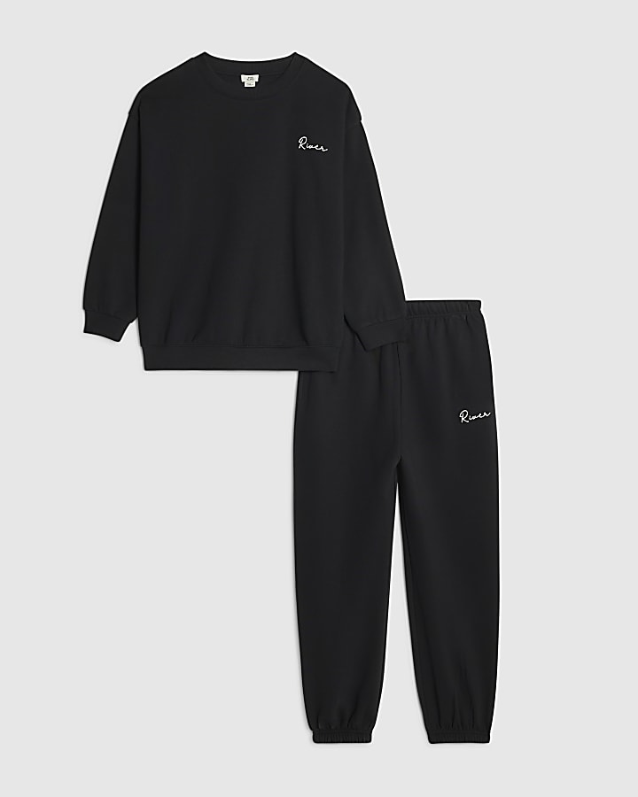 Boys Black Scripty River Sweatshirt Set