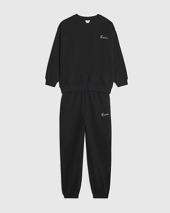 Boys Black Scripty River Sweatshirt Set