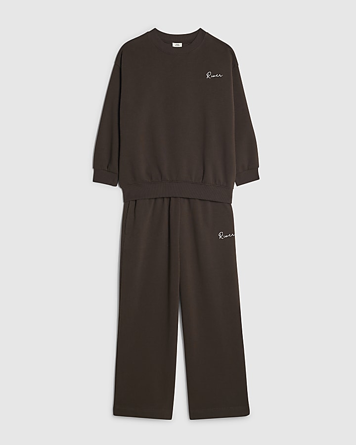 Boys Brown River Wide Leg Joggers Set