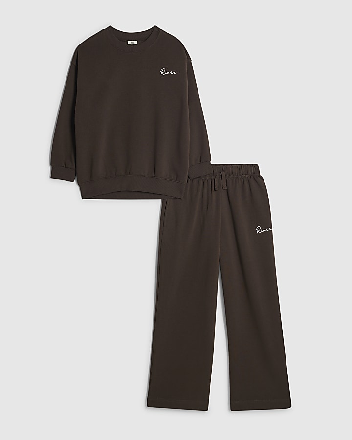 Boys Brown River Wide Leg Joggers Set
