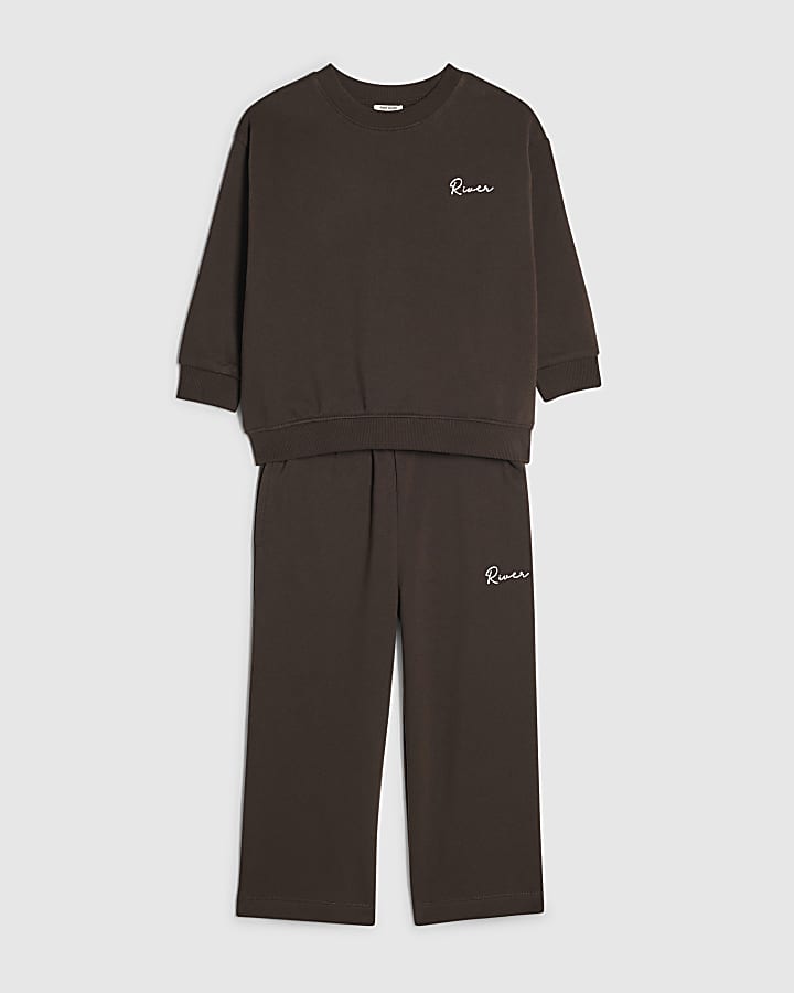 Mini Boys Brown River Wide Leg Joggers Set