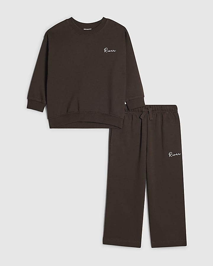 Mini Boys Brown River Wide Leg Joggers Set