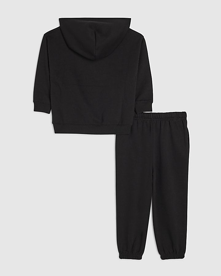 Mini Boys Black River Hoodie And Joggers Set