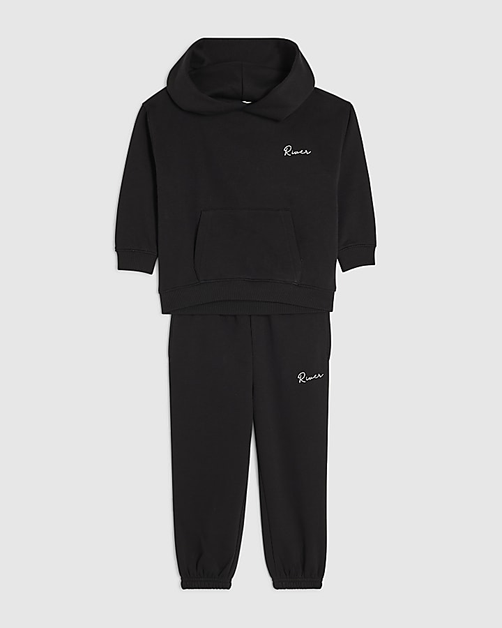 Mini Boys Black River Hoodie And Joggers Set