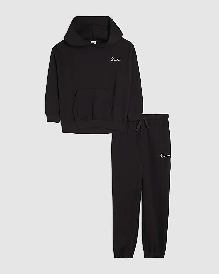 Boys Black River Hoodie And Joggers Set