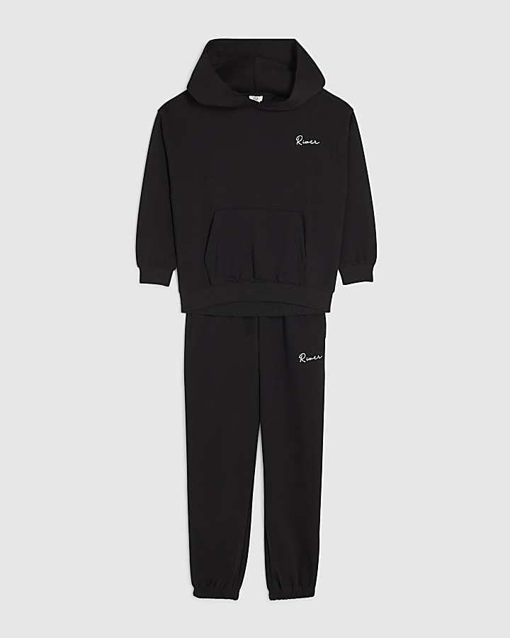 Boys Black River Hoodie And Joggers Set