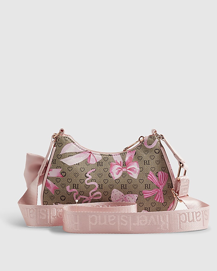 Girls Brown Bow Monogram Scoop Bag