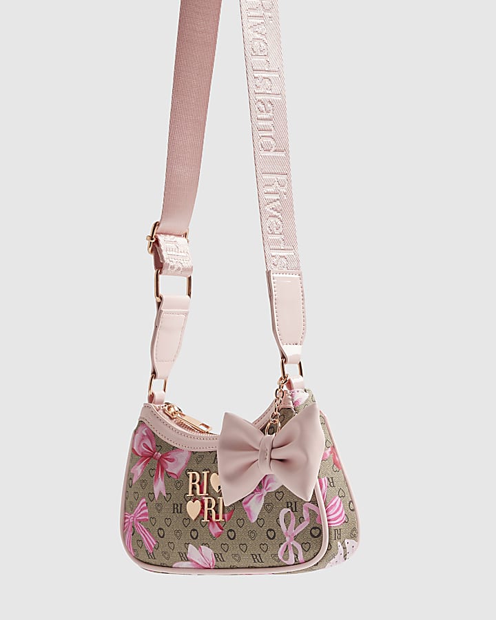 Girls Brown Bow Monogram Scoop Bag
