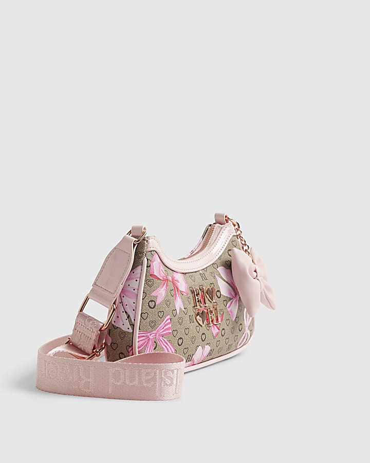 Girls Brown Bow Monogram Scoop Bag
