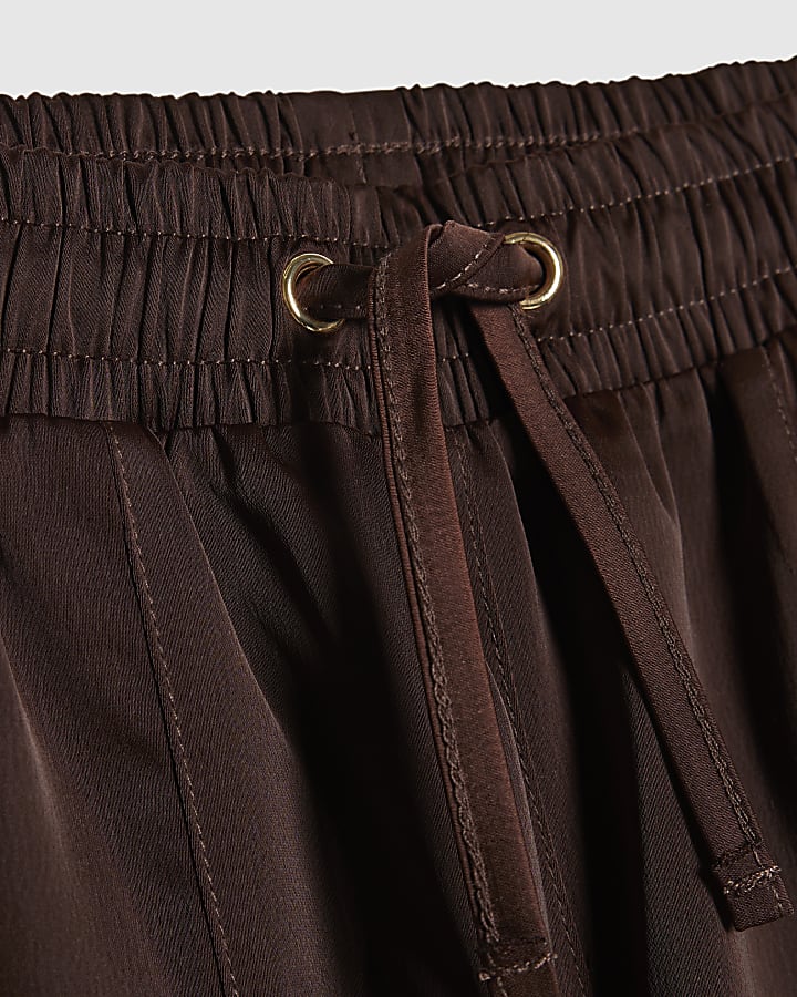 Girls Brown Satin Cargo Trousers