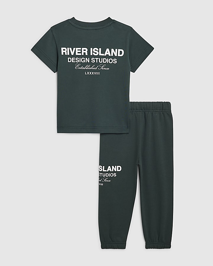 Mini Boys Green RI Branded T-Shirt Jogger Set