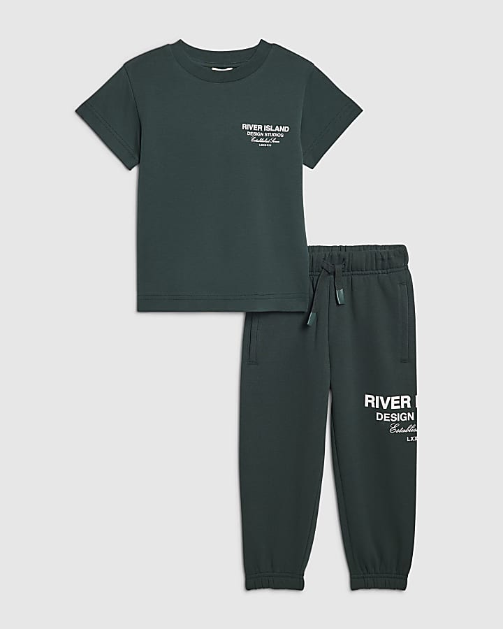 Mini Boys Green RI Branded T-Shirt Jogger Set