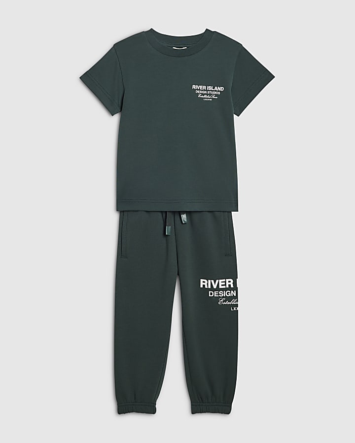 Mini Boys Green RI Branded T-Shirt Jogger Set